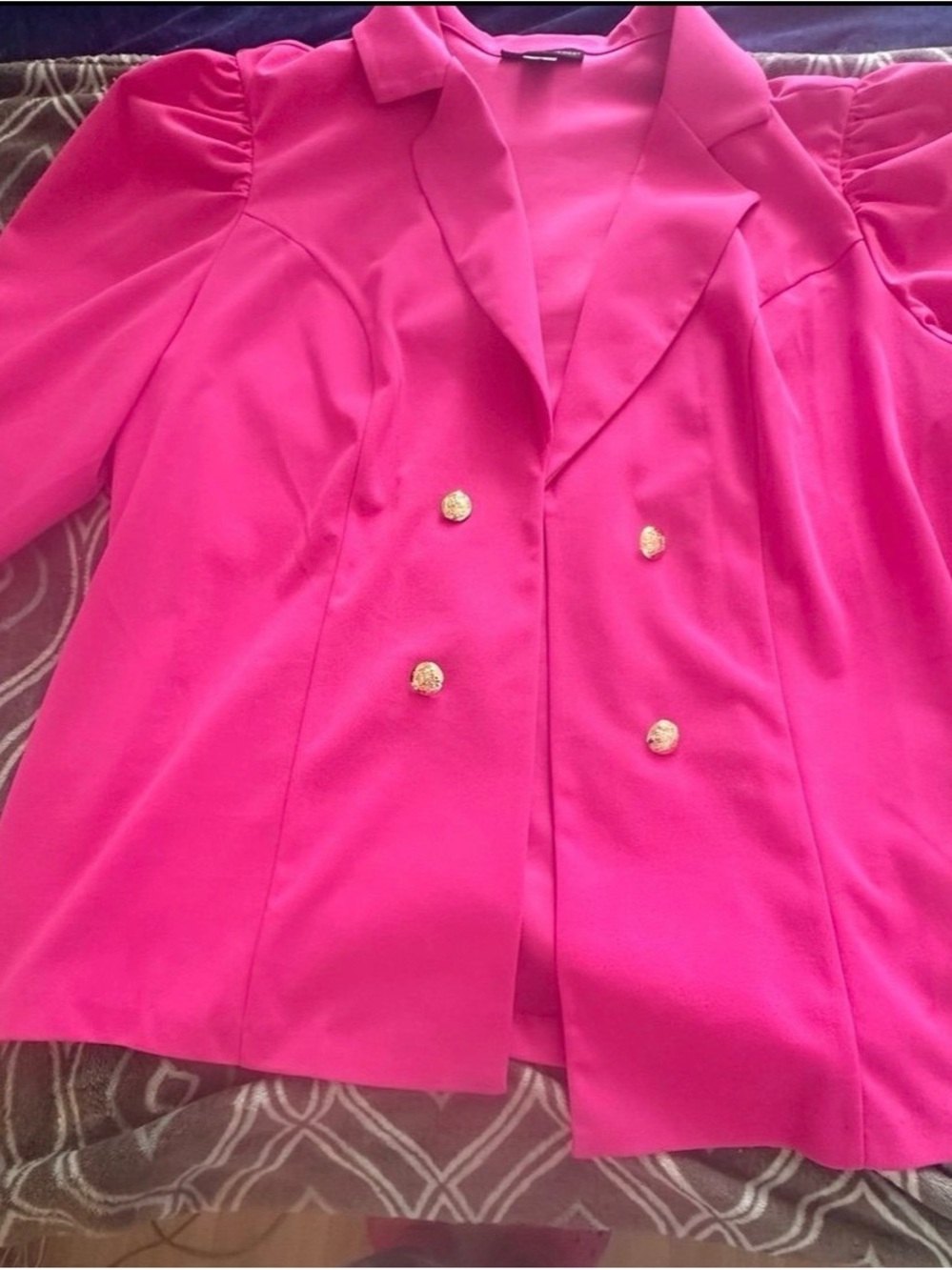 Ashley Stewart Hot Pink Double-Breasted Blazer with Gold Buttons